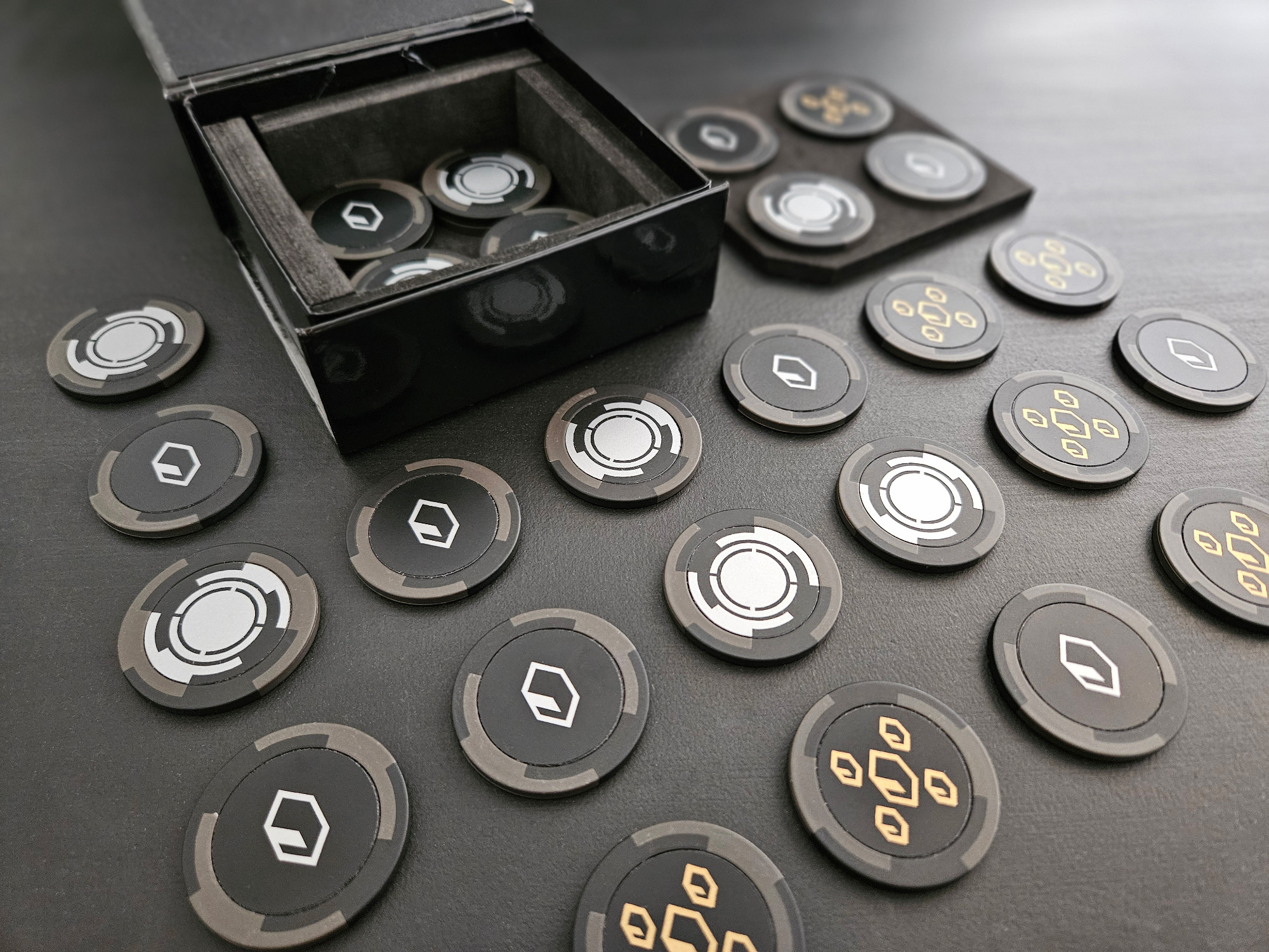 Tokens in open box